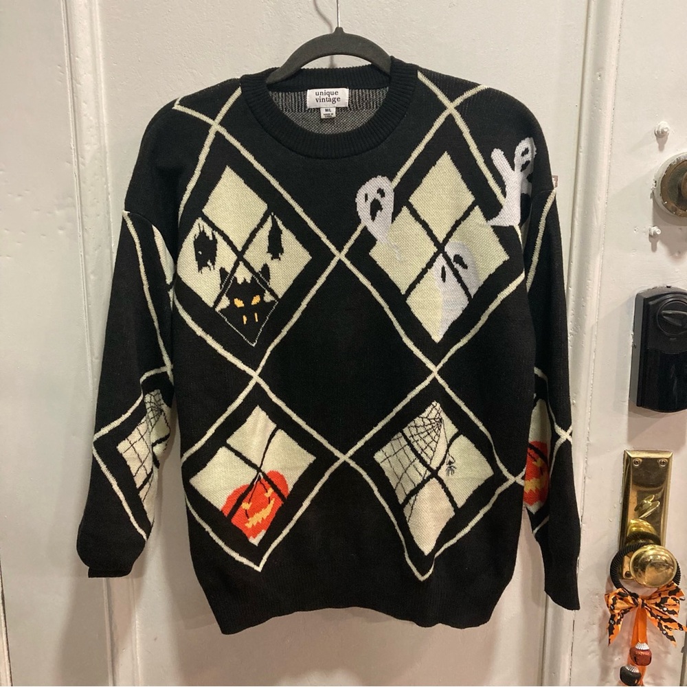Unique Vintage Halloween Argyle Sweater